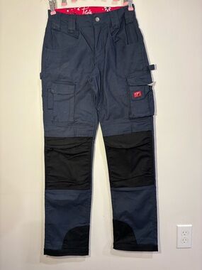 Women's Navy Cargo Work Pants with Black Knee Reinforcements